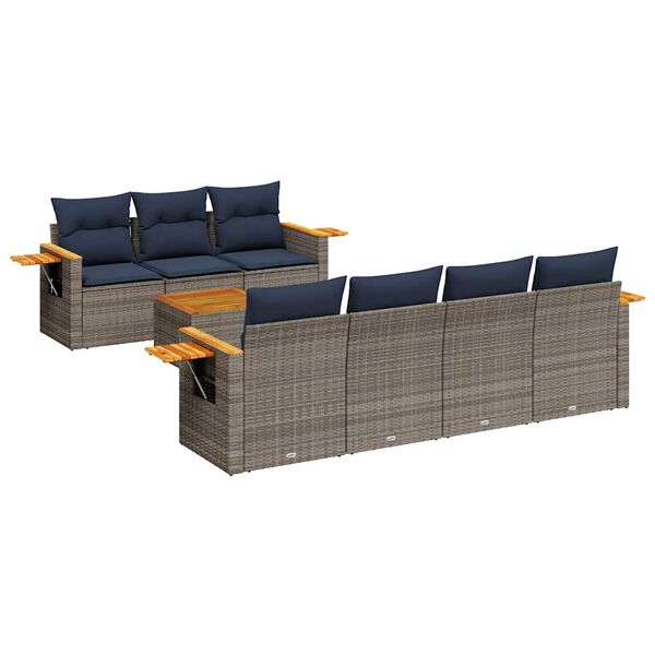 vidaXL 8-tlg. Garten-Sofagarnitur mit Kissen Grau Poly Rattan