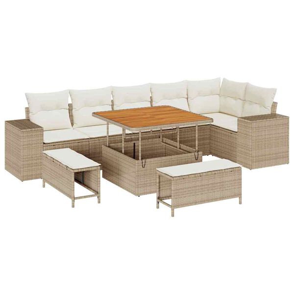 vidaXL Gartensofa-set mit Kissen 9 pcs Beige und Creme Poly-Rattan