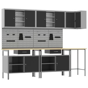 vidaXL Arbeitsschrankset mit Schubladen 10 pcs Schwarz und Grau