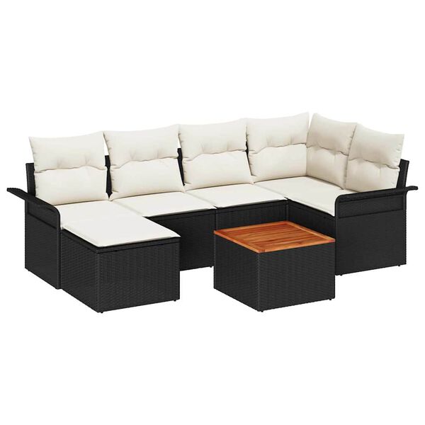 vidaXL Gartensofa-set mit Kissen 7 pcs Schwarz Poly-Rattan