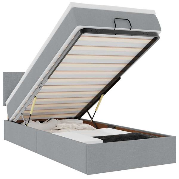 vidaXL Ottomane Bett mit Matratze & LEDs Hellgrau 90x200 cm Stoff