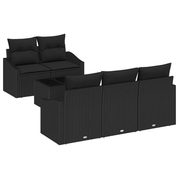 vidaXL Sofa Set mit Kissen mit Kissen 6 pcs Schwarz Poly Rattan
