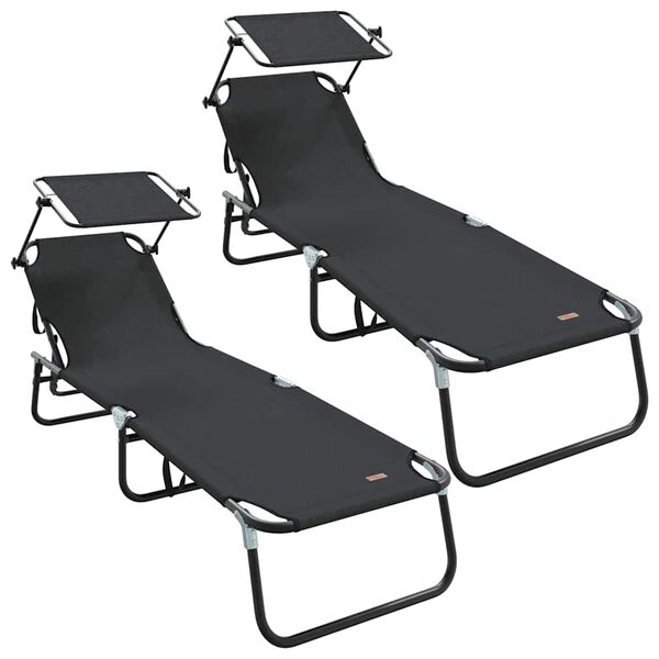 vidaXL Klappbare Sonnenliege 2 pcs Schwarz 56 x 190 x 81cm Stoff