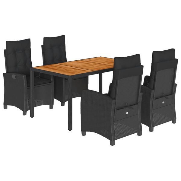 vidaXL 5-tlg. Garten-Essgruppe mit Kissen Schwarz Poly Rattan