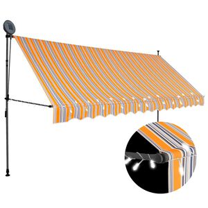 vidaXL Einziehbare Markise Handbetrieben mit LED 350 cm Gelb und Blau