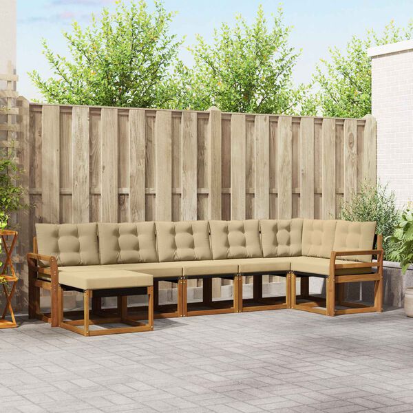 vidaXL Outdoor-Sofagarnitur mit Kissen 7 pcs Natur und Beige