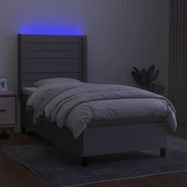 vidaXL Boxspringbett mit Matratze & LED Hellgrau 90x190 cm Stoff