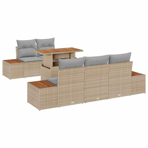 vidaXL Garten-Sofa-Set mit Speicher 6 pcs Beige Poly Rattan