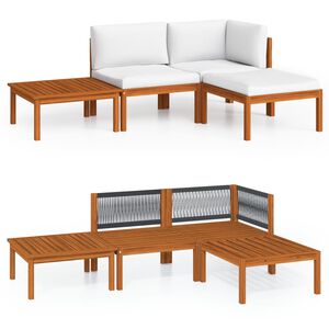 vidaXL 4-tlg. Garten-Lounge-Set mit Kissen Cremefarbenes Holz Akazie & Seil