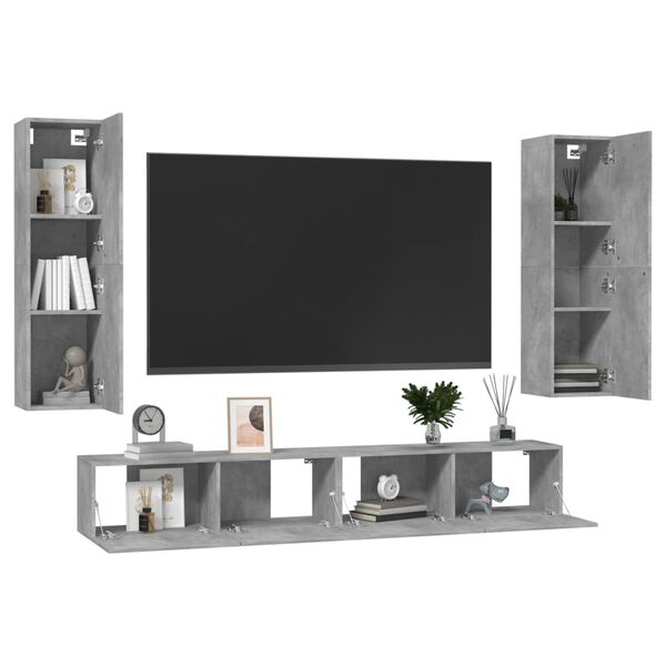 vidaXL 4-tlg. TV-Schrank-Set Betongrau Holzwerkstoff