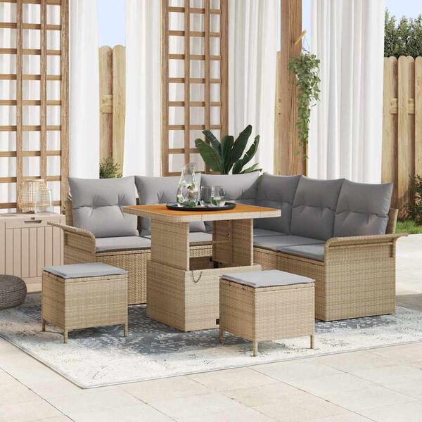 vidaXL Garten-Sofa-Set mit Kissen mit Kissen 8 pcs Beige und Hellgrau
