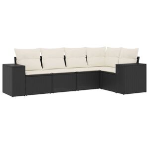 vidaXL 5-tlg. Garten-Sofagarnitur mit Kissen Schwarz Poly Rattan