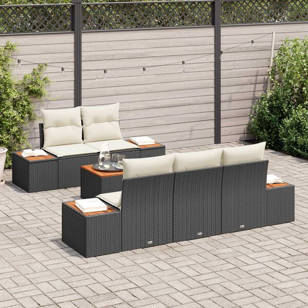 vidaXL Garten-Sofa-Set mit Kissen 6 pcs Schwarz Poly Rattan
