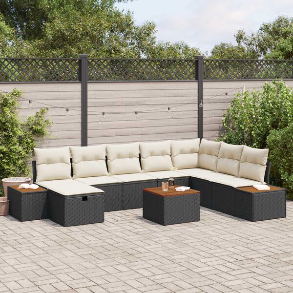 vidaXL Garten-Sofa-Set mit Kissen 9 pcs Schwarz Poly Rattan