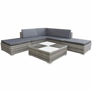 vidaXL 6-tlg. Garten-Lounge-Set mit Kissen Poly Rattan Grau