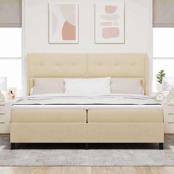 vidaXL Boxspringbett mit Matratze Creme 200 x 200 cm Stoff