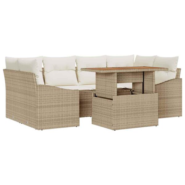 vidaXL Garten-Sofa-Set mit Speicher 7 pcs Beige Poly Rattan