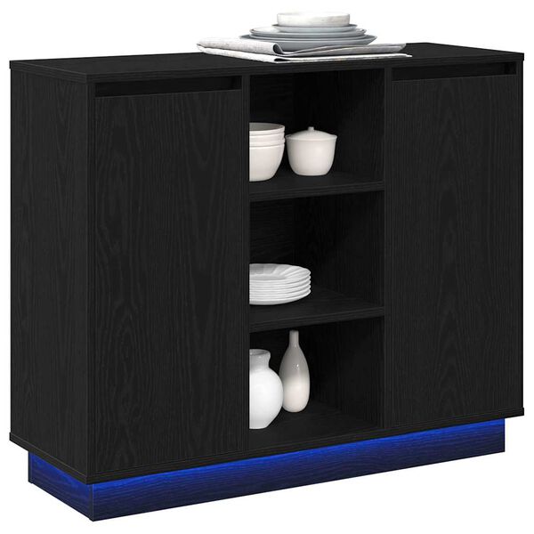 vidaXL LED-Sideboard Schwarz Eichen-Optik 90 x 32 x 75 cm