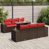 vidaXL 7-tlg. Garten-Sofagarnitur mit Kissen Braun Poly Rattan Akazie