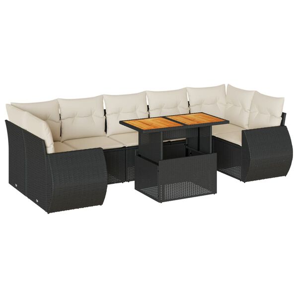 vidaXL 8-tlg. Garten-Sofagarnitur mit Kissen Schwarz Poly Rattan