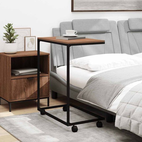 vidaXL Beistelltisch mit Rollen Schwarz 55x35x70 cm Holzwerkstoff