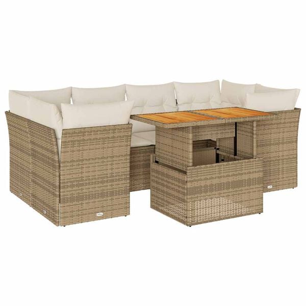 vidaXL 7-tlg. Garten-Sofagarnitur mit Kissen Beige Poly Rattan