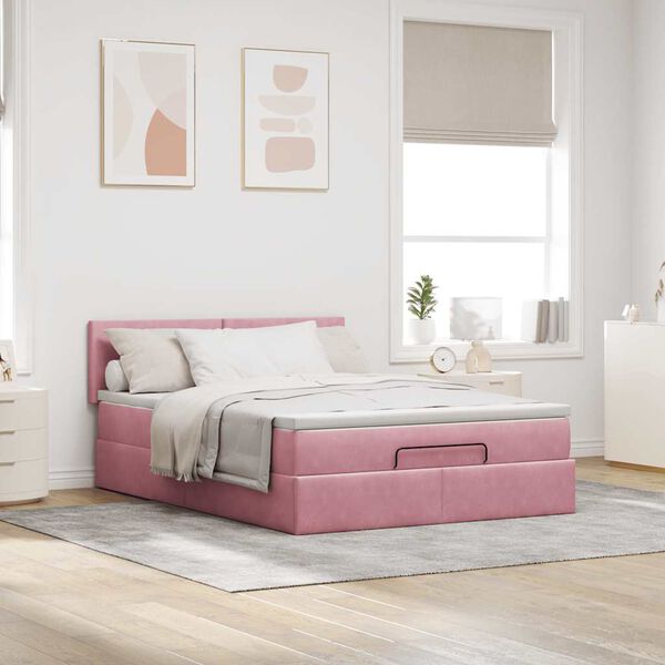 vidaXL Ottoman-Bett mit Matratze & LEDs Rosa 140x190 cm Samt