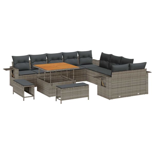 vidaXL Gartensofa-set mit Kissen mit Speicher 13 pcs Grau Poly-Rattan