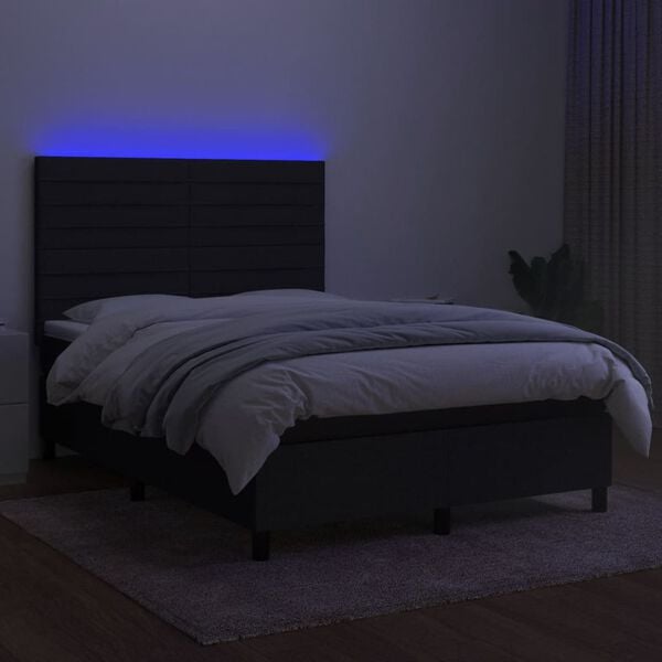 vidaXL Boxspringbett mit Matratze & LED Schwarz 140x190 cm Stoff