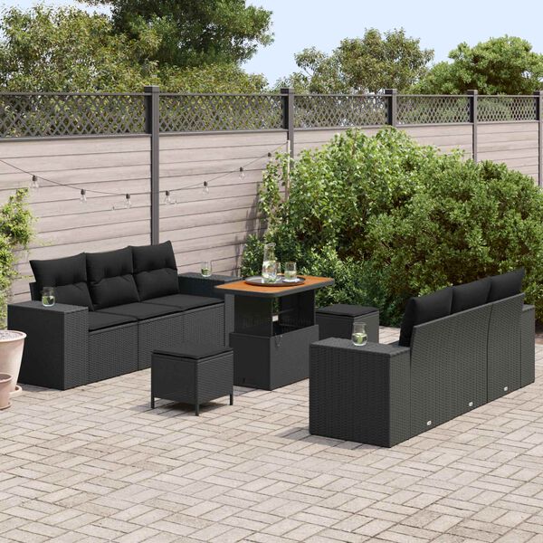 vidaXL Gartensofa-set mit Kissen 9 pcs Schwarz Poly Rattan