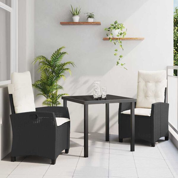 vidaXL Garten Essgruppe mit Kissen 3 pcs Schwarz Poly-Rattan