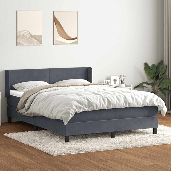 vidaXL Boxspringbett mit Matratze Dunkelgrau 160x220 cm Samt