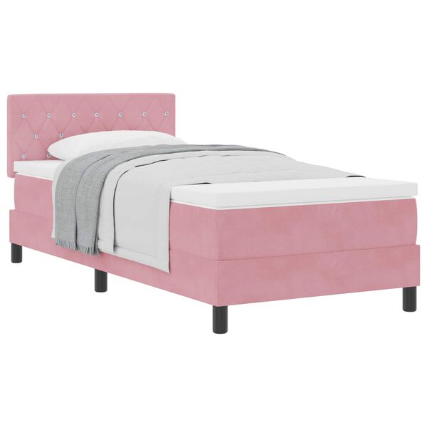 vidaXL Boxspringbett mit Matratze mit Kopfteil Rosa 90 x 200 cm Samt