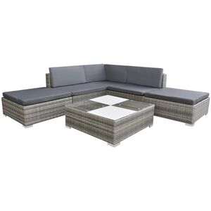 vidaXL 6-tlg. Garten-Lounge-Set mit Kissen Poly Rattan Grau