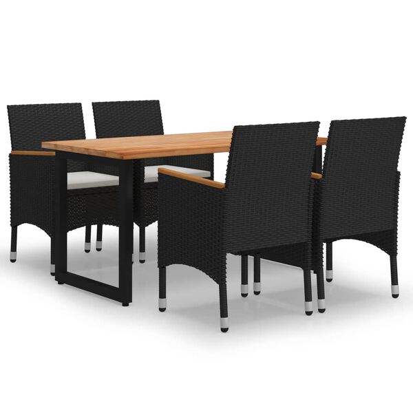 vidaXL 5-tlg. Garten-Essgruppe mit Kissen Poly Rattan Schwarz