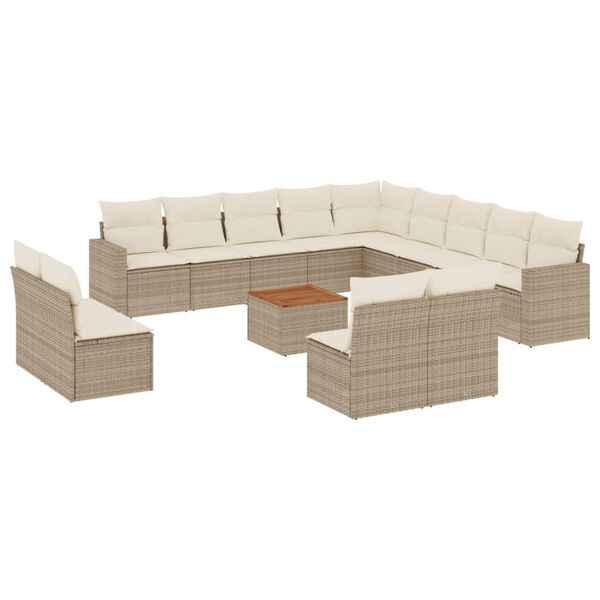 vidaXL 14-tlg. Garten-Sofagarnitur mit Kissen Beige Poly Rattan
