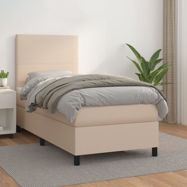 vidaXL Boxspringbett mit Matratze Cappuccino-Braun 90x190cm Kunstleder