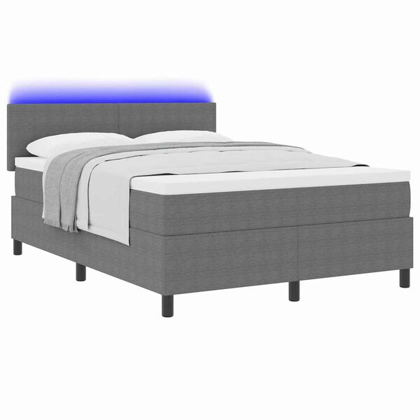 vidaXL LED Boxspringbett Hellgrau und Wei&szlig; 160 x 200 cm Cordstoff