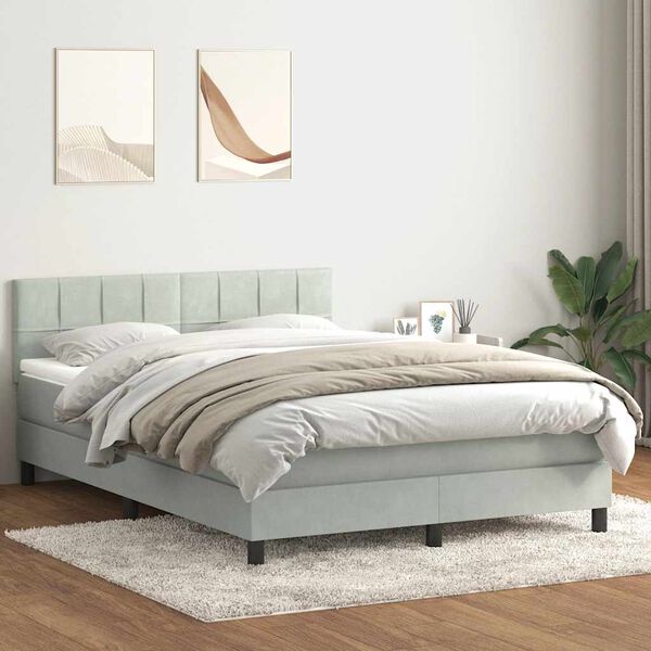 vidaXL Boxspringbett mit Matratze & LED Hellgrau 160x210 cm Samt