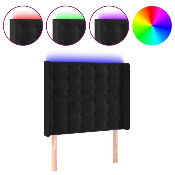 vidaXL LED Kopfteil Schwarz 93x16x118/128 cm Samt
