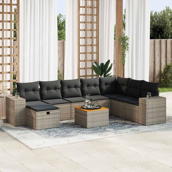 vidaXL 9-tlg. Garten-Sofagarnitur mit Kissen Grau Poly Rattan