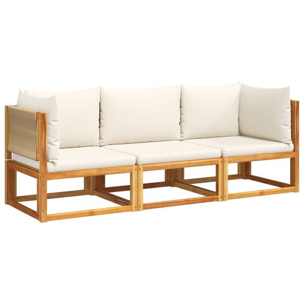 vidaXL 3-tlg. Gartensofa-Set mit Kissen Holz Akazie & Seil