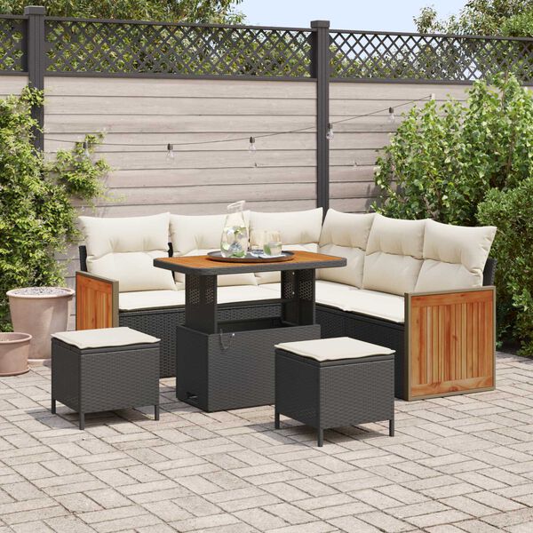 vidaXL Gartensofa-set mit Kissen 9 pcs Schwarz und Creme Poly-Rattan