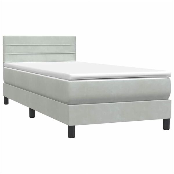 vidaXL Boxspringbett mit Matratze Hellgrau 100x220 cm Samt