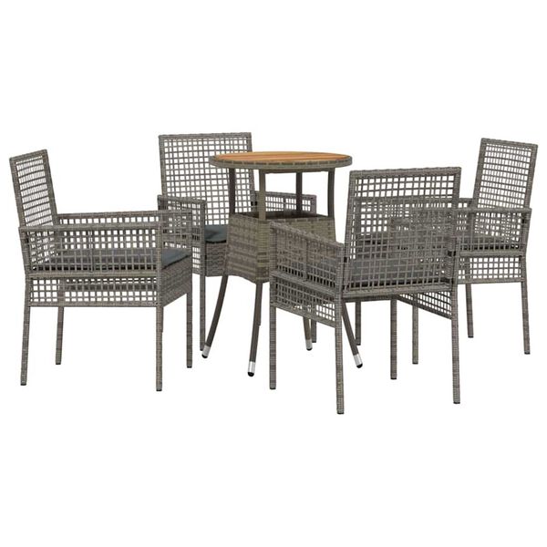 vidaXL Garten Essgruppe 5 pcs Grau Poly-Rattan