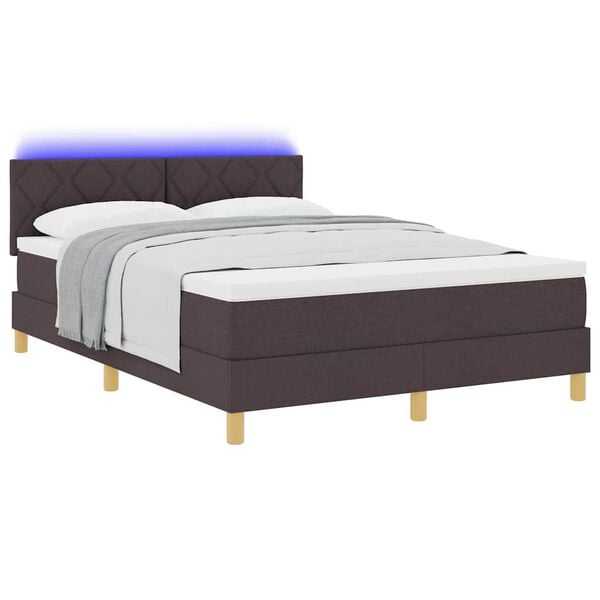 vidaXL LED Boxspringbett mit Matratze Dunkelbraun 160 x 200 cm Stoff