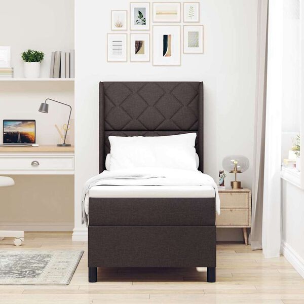 vidaXL Boxspringbett mit Matratze Dunkelbraun 90 x 190 cm Stoff