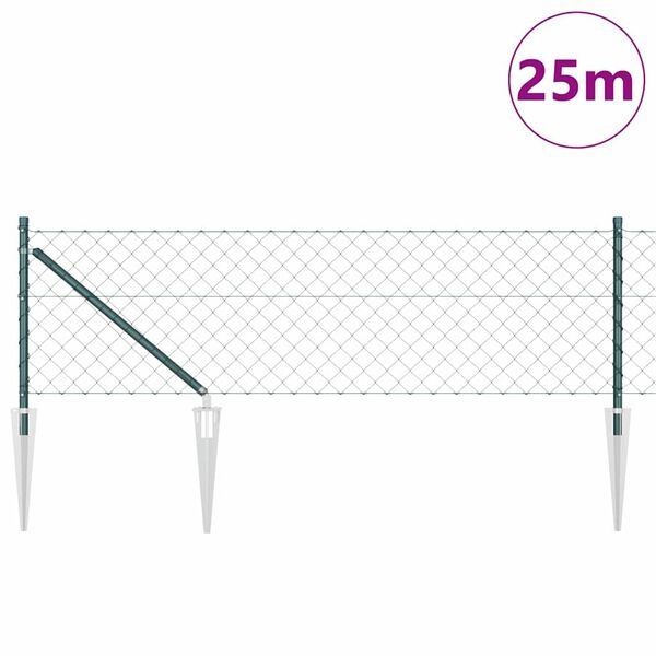 vidaXL Zaunpfosten Gr&uuml;n 25 x 0,6 m (60 x 60 mm Maschen) Stahl und PVC