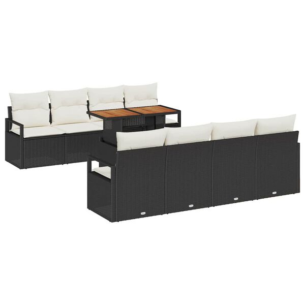 vidaXL Garten-Sofa-Set mit Speicher 9 pcs Schwarz Poly Rattan
