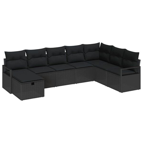 vidaXL Sofa Set mit Kissen mit Speicher 8 pcs Schwarz Poly-Rattan